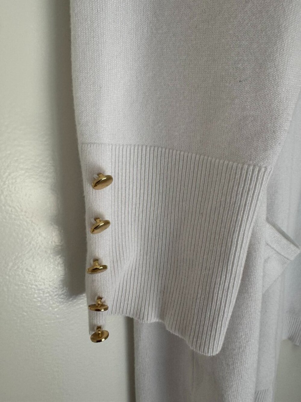 JM Collections White Cardigan with gold buttons, size XXL